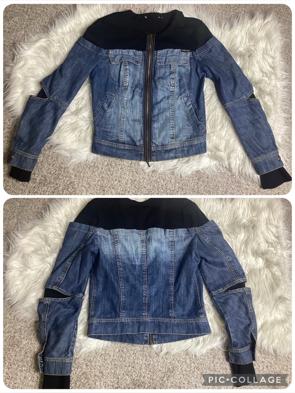 Y2K PLEIN Sud Denim & Knit Hybrid Jacket 2000’s Med